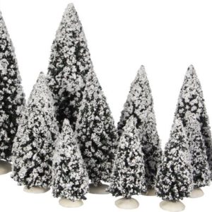 LuVille Kerstdorp Miniatuur Evergreen Bomen - 12 Stuks